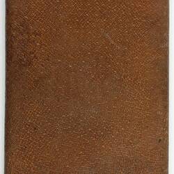 Back of brown rectangular wallet.