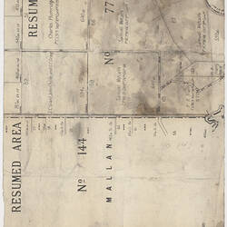 Reverse of handwritten letter. Printed lines and text indicate it is written on a town plan document.