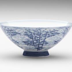 Rice Bowl - Ceramic, Blue Tree, Japanese, 1950s