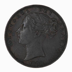 Coin - Farthing, Queen Victoria, Great Britain, 1852 (Obverse)