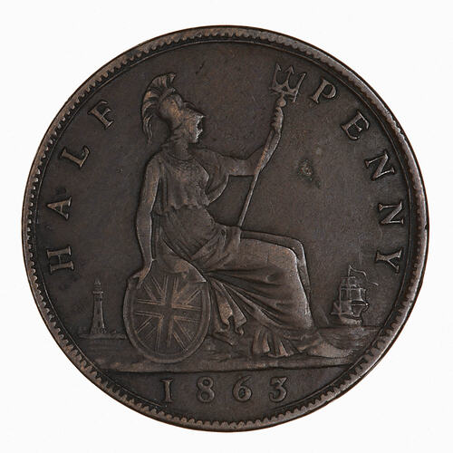 Coin - Halfpenny, Queen Victoria, Great Britain, 1863 (Reverse)