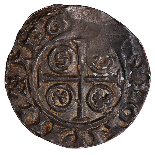 Coin, round, Within a line circle, a cross pattee with an annulet in each angle.