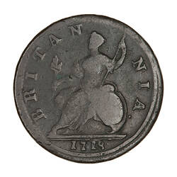 Coin - Halfpenny, George I, Great Britain, 1718 (Reverse)