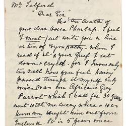 Letter - Beach to Telford, Phar Lap's Death, 07 Apr 1932