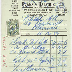 Receipt - Issued to J Toth, By Evans & Balfour, Melbourne, 12 Dec 1959