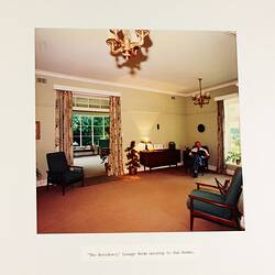 Photograph - The New 'Residency', Lounge Room, Royal Exhibition Building, Melbourne, circa Feb 1985