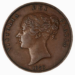 Coin - Penny, Queen Victoria, Great Britain, 1858 (Obverse)