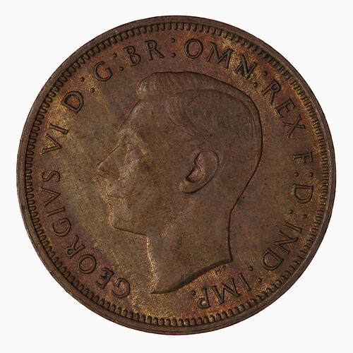 Coin - Halfpenny, George VI, Great Britain, 1944 (Obverse)