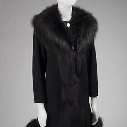 Coat - Black Wool, Madame Serini, Fur-trimmed, circa 1968