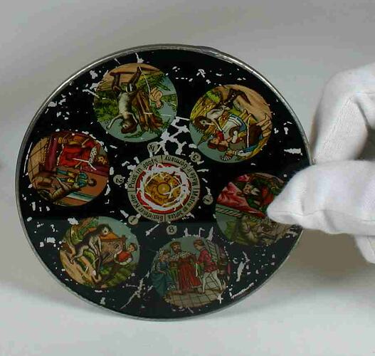 Ernst Plank Toy Magic Lantern Projector with slide, 1890s