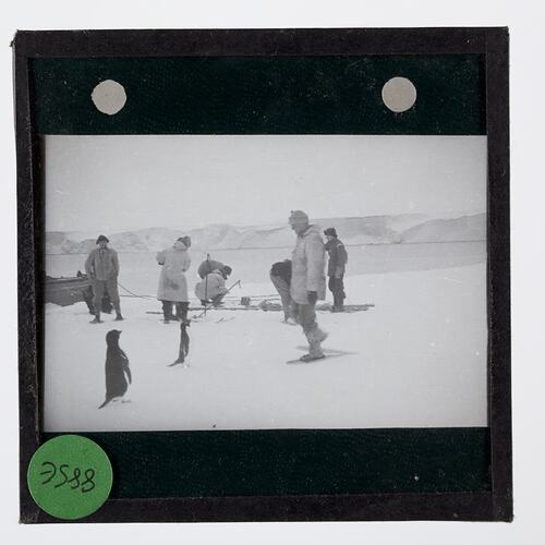 Lantern Slide - Explorers on the Ross Ice Barrier, Ellsworth Relief Expedition, Antarctica, 1935-1936