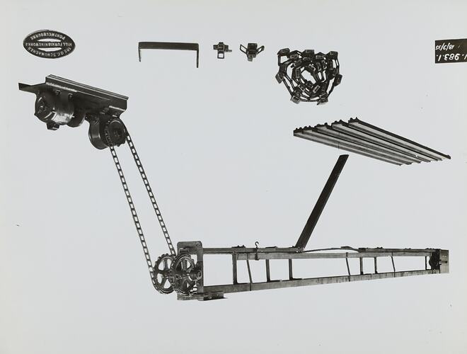 Photograph - Schumacher Mill Furnishing Works, Meat Rail Conveyor, Port Melbourne, Victoria, 1935