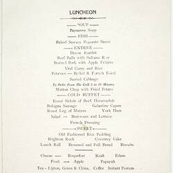 Printed luncheon menu from a steam ship.