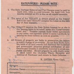 Rate Notice - City of Essendon, 6 Mar 1953