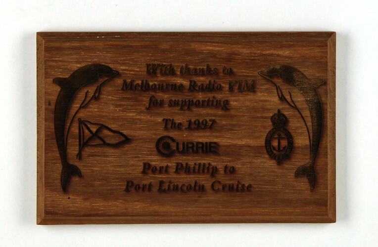 Appreciation Plaque - Currie Cruise, Melbourne Coastal Radio Station, 1997