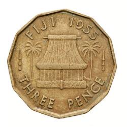Coin - 3 Pence, Fiji, 1955