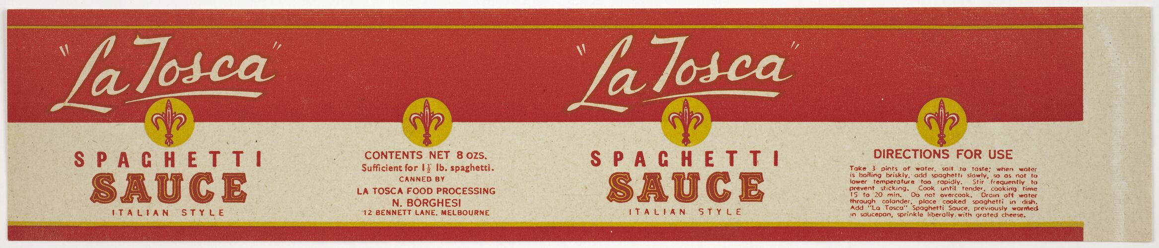 Food Label - La Tosca Spaghetti Sauce