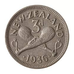 Coin - 3 Pence, New Zealand, 1936
