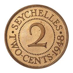 Proof Coin - 2 Cents, Seychelles, 1948