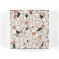Terrazzo Sample - De Marco Bros, White, Orange & Black Marble Fragments in Grey Cement, circa 1920s