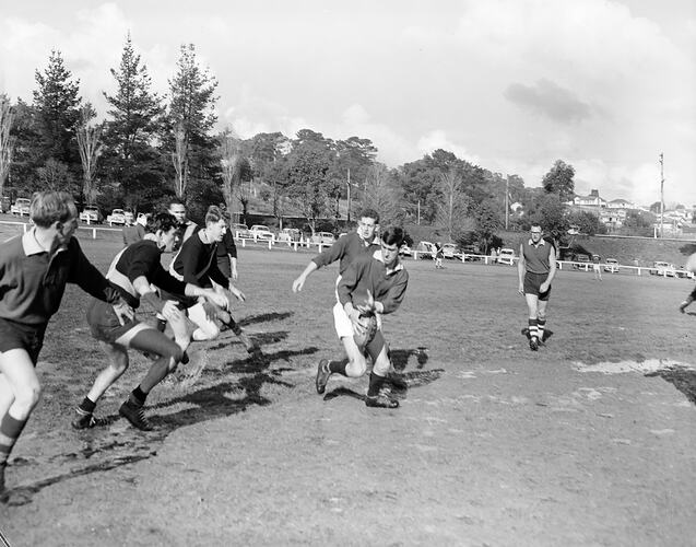 Negative - Australian Rules Football Match, Eltham, Victoria, 1958