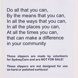 Label - Slippers, 'Slippers with Soul', Rainbow,  Black Saturday Bushfires, St Andrews, after Feb 2009