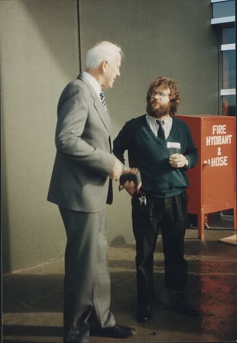 Photograph - Two Men at the Scienceworks Opening, Spotswood, Victoria, circa 1991