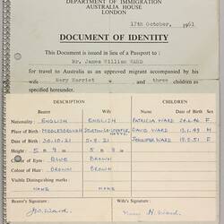 Document of Identity - Mr James William Ward, 17 Oct 1961