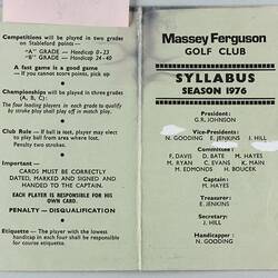 Syllabus - Massey-Ferguson Golf Club, Sunshine, Victoria, 1976