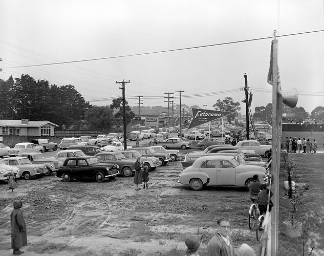 Futurama Homes, View of the Car Park, Mount Waverley, Victoria, 07 Mar 1959