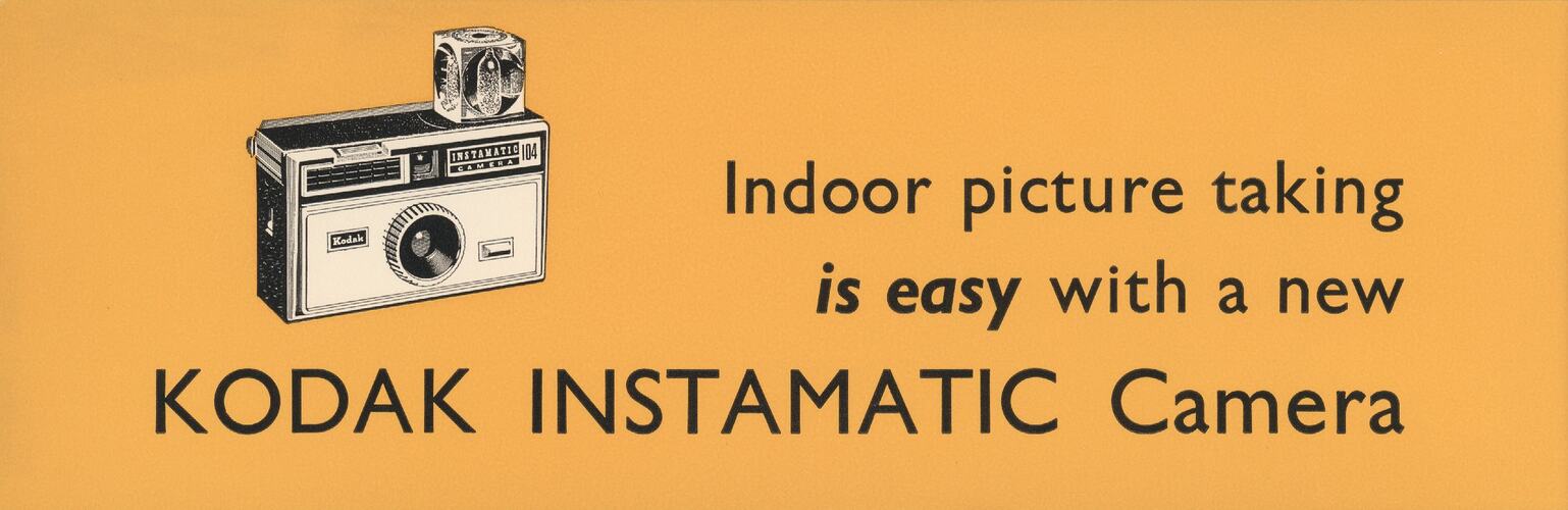 Label - Kodak Australasia Pty Ltd, Instamatic 104 Camera, 'Indoor Picture Taking is Easy with a New Kodak Instamatic Camera', 1965 - 1968