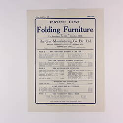 Price List - The Gair Manufacturing Co., Folding Furniture, 1936