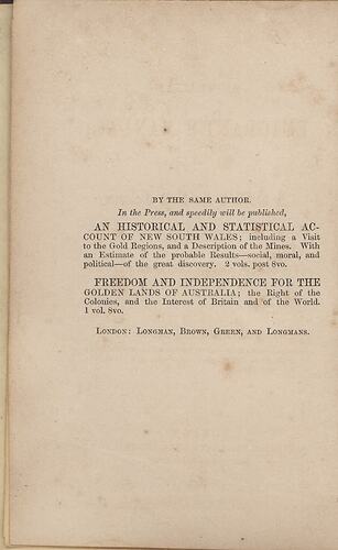 Book - Lang's Emigrant Manual, 1852