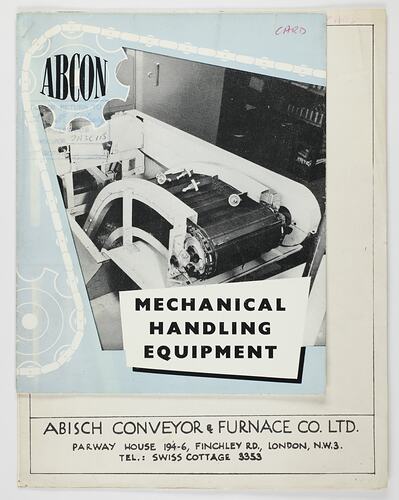 Cover with photographic image of industrial product conveyor.