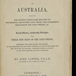Book - John Capper, 'The Emigrant's Guide to Australia', George Philip & Son, 1853