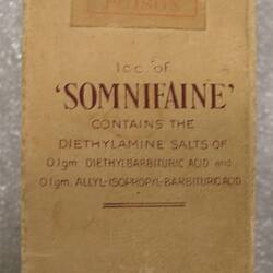 Bottle - Drug, Somnifaine (Aprobarbitone), Hoffman-la-Roche Chemical Works Ltd., circa 1930