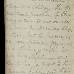 Open diary with handwritten text on discoloured worn page.