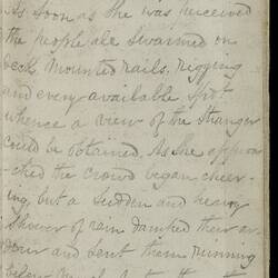 Open diary with handwritten text on discoloured worn page.