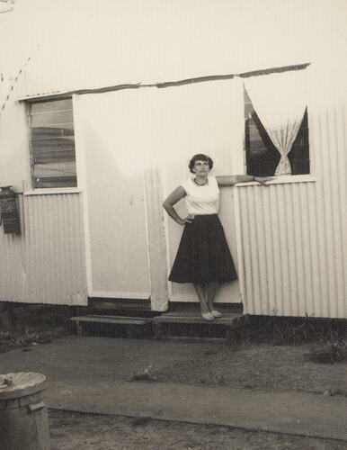 Tynne Koivistoinen Outside Hut, Bonegilla Migrant Reception Centre, Wondonga, Oct 1960