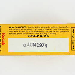 Back of film box, showing date stamp.