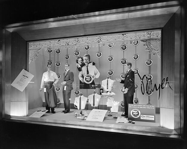 Gloweave Co, Window Display of Shirts, Myer Department Store, Melbourne, Victoria, 21 Oct 1959