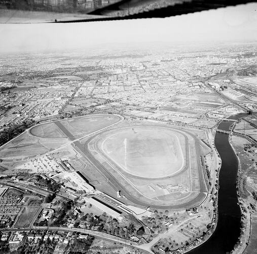 Monochrome aerial photograph of Flemington.