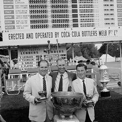 Coca Cola, Three Men with a Trophy, Black Rock, Victoria, 21 Nov 1959