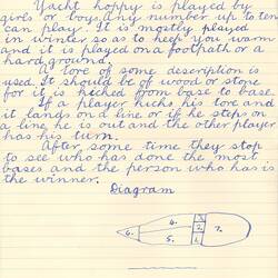 Document - Cliff Wynn, Addressed to Dorothy Howard, Description of Hopscotch Game 'Yacht Hoppy', 1954-1955