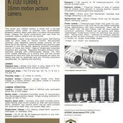 Printed text and two photographs of camera lenses.