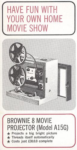 Small leaflet with illustration of projector.