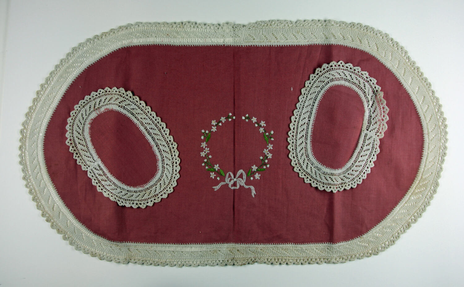 Dressing Table Set Dark Salmon Pink, Embroidered, circa 19001930