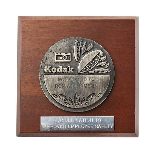 Award - Kodak Australasia Pty Ltd, To Ron Williamson, 'For Dedication to Improved Employee Safety', circa 1980s