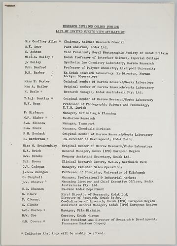 Booklet - 'Kodak Harrow Research Division 50 Years', Harrow, England,1978
