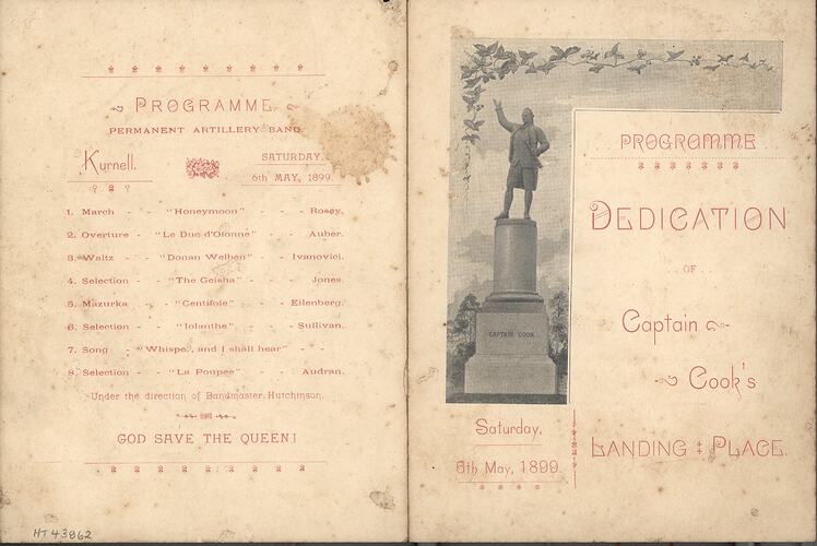 Programme - Dedication of Captain Cook's Landing Place, 6 May 1899